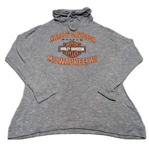 Harley Davidson Museum Pullover Sweatshirt XL Mock Turtleneck Drawstring Gray